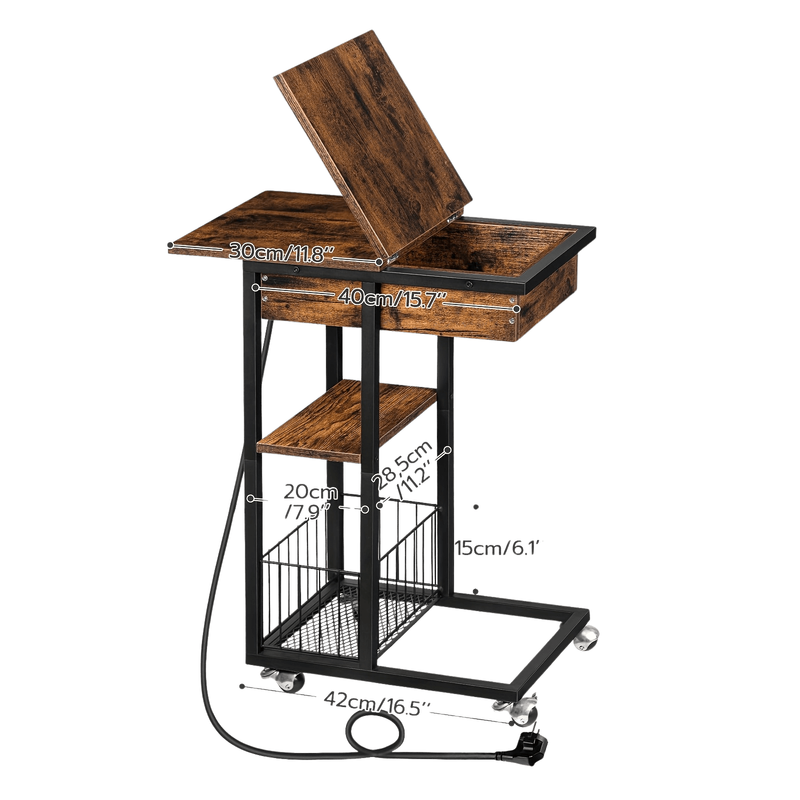Vintage Tech Table with Charging Station - TKINGS