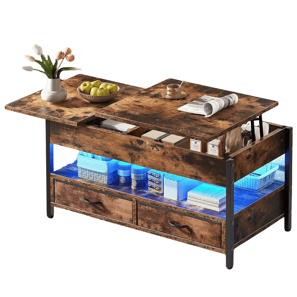 Solid Wood Coffee table with USB Powered LED - TKINGS