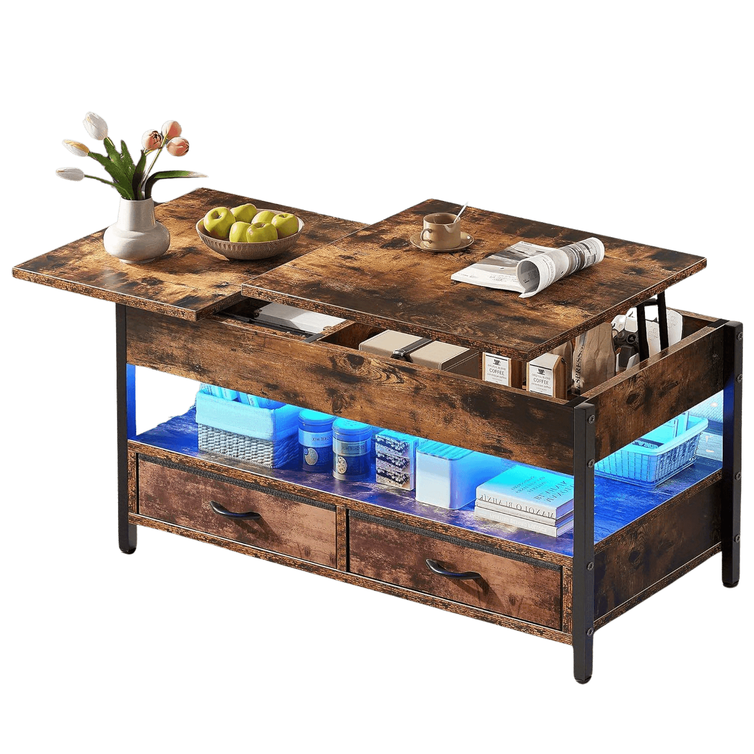 Solid Wood Coffee table with USB Powered LED - TKINGS
