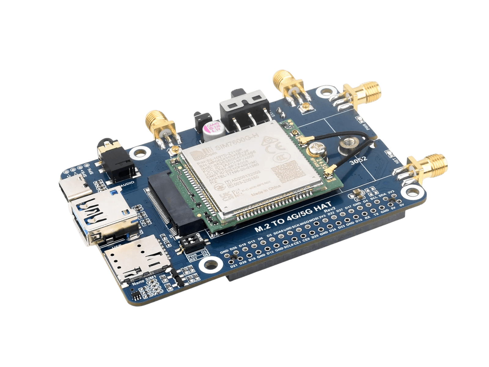 Waveshare SIM7600G-H M.2 4G HAT for Raspberry Pi LTE, LTE CAT4 - TKINGS