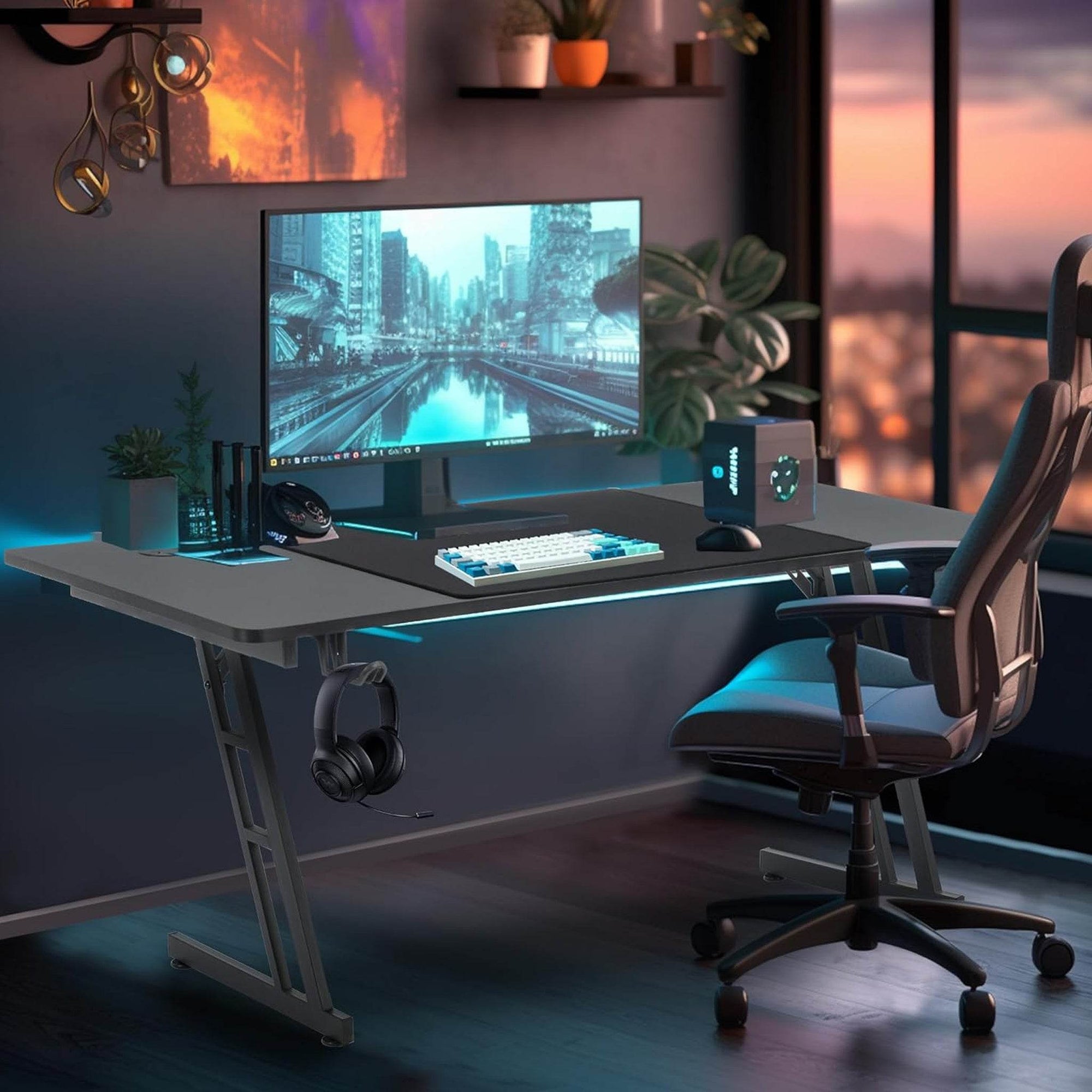 Gaming Desk with Headset And Cup Holder - TKINGS