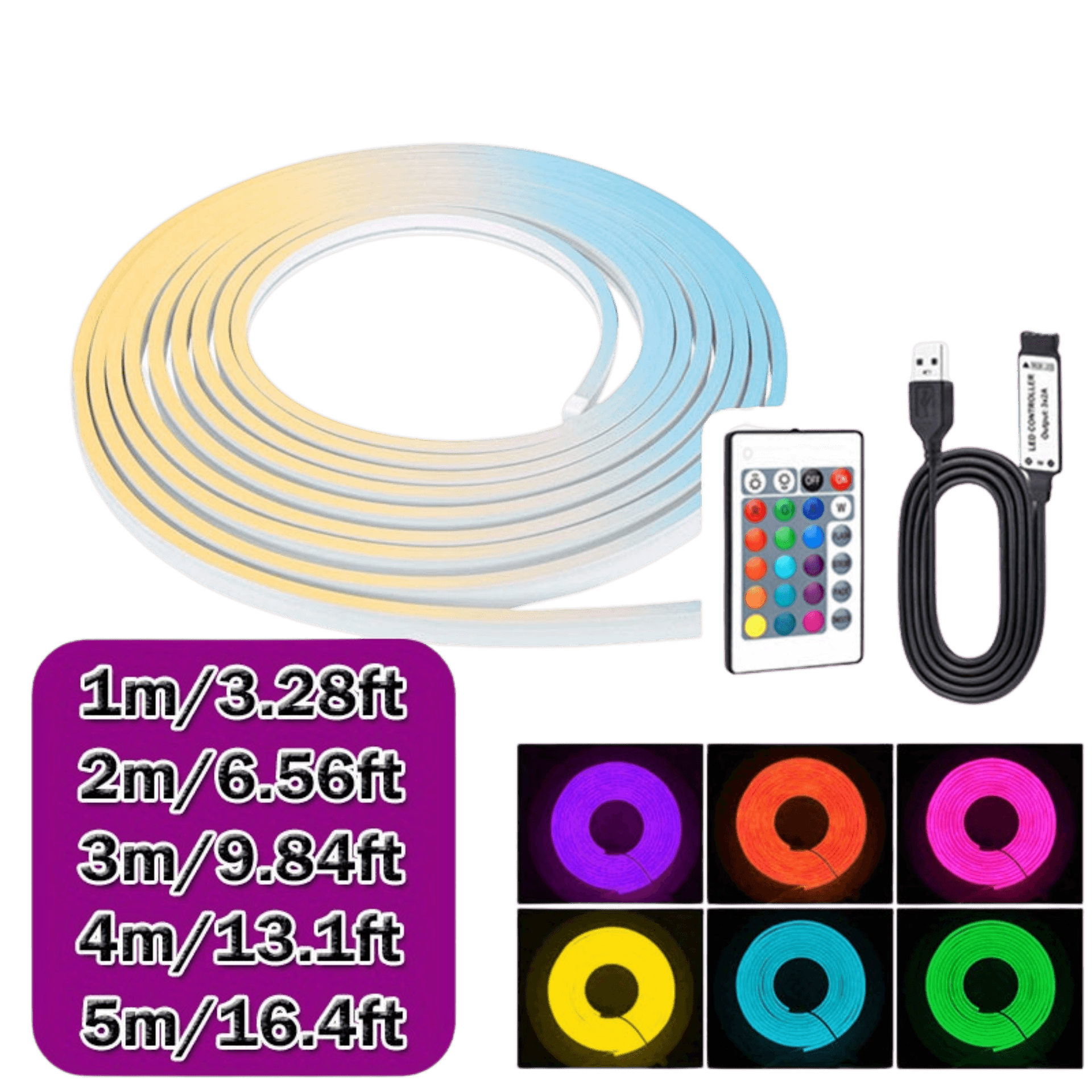 Acosh Neon RGB LED Neon Lights - 24-Key Remote Control, 5V USB - TKINGS