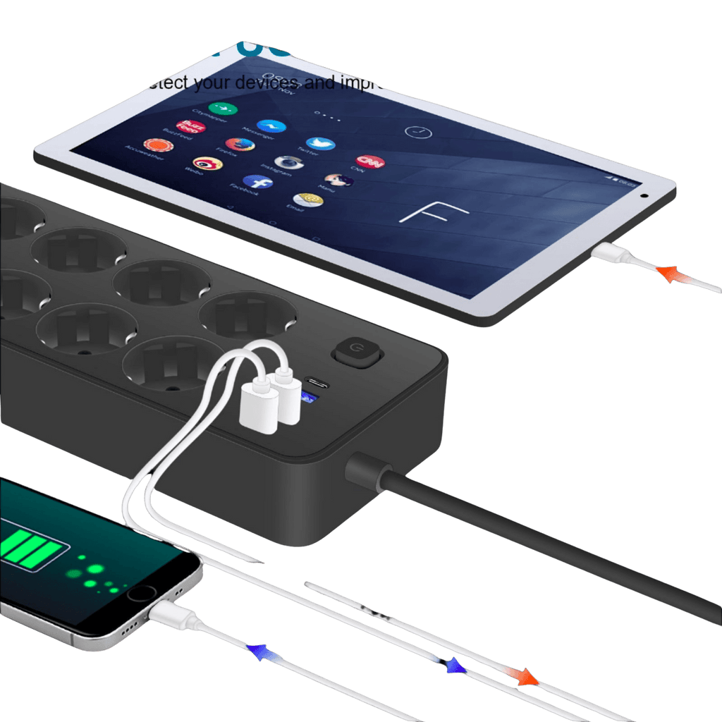 8-Outlet Power Strip with 3 USB Ports & Type-C Interface 180cm - TKINGS