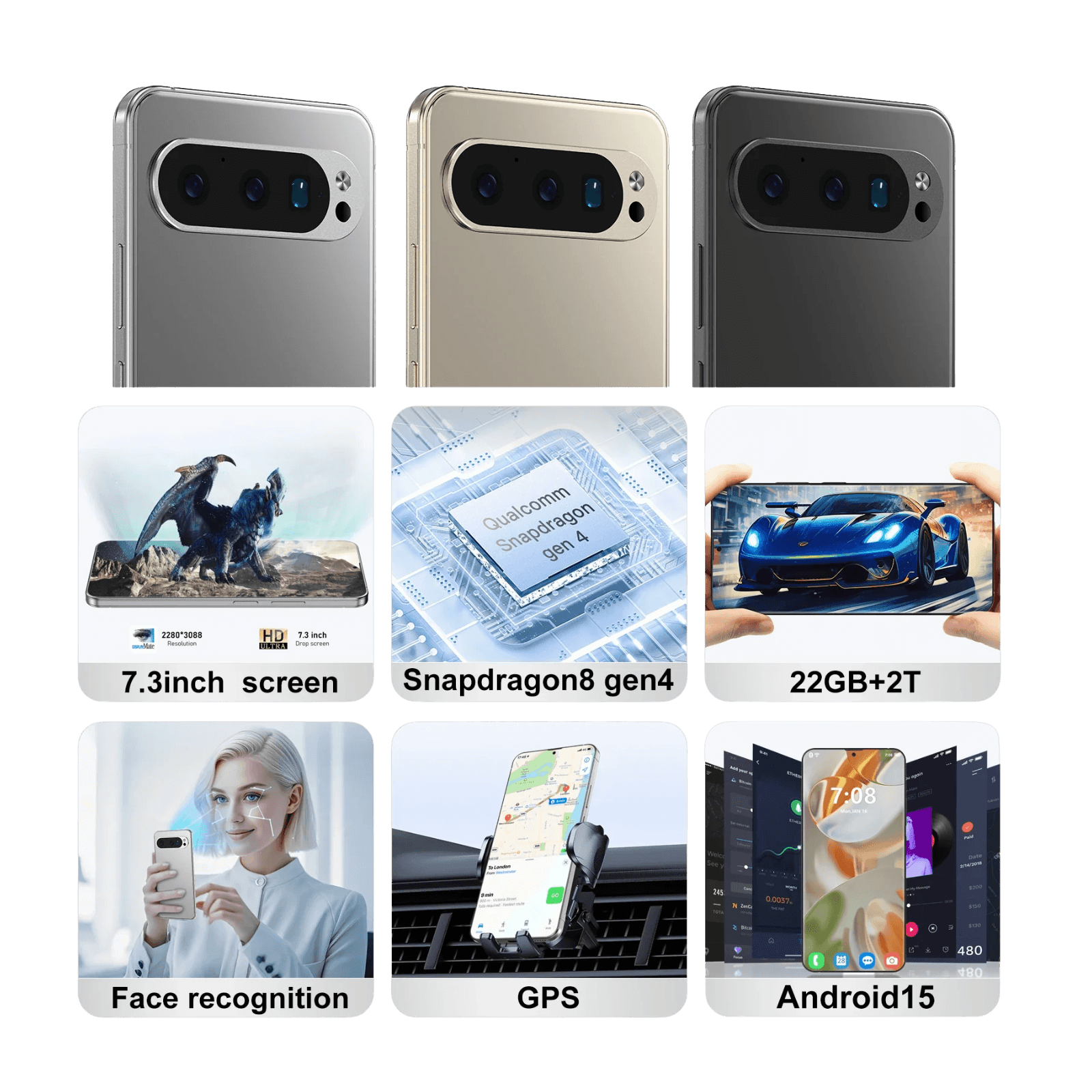 Pixel 9 Pro XL Smartphone 7.3 FHD 22G 2TB 8800mAh 78+108MP 4/5G - TKINGS
