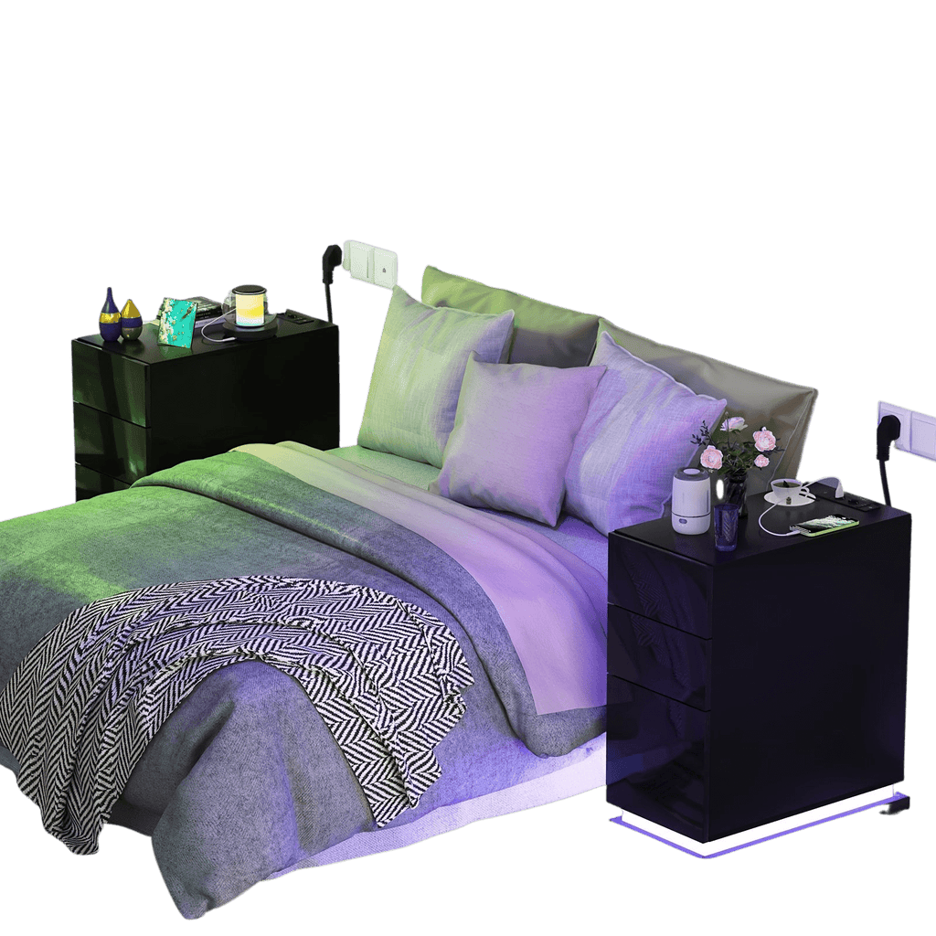 Bedroom Nightstand with 2 Drawers, Sofa Side Cabinet Storage - TKINGS