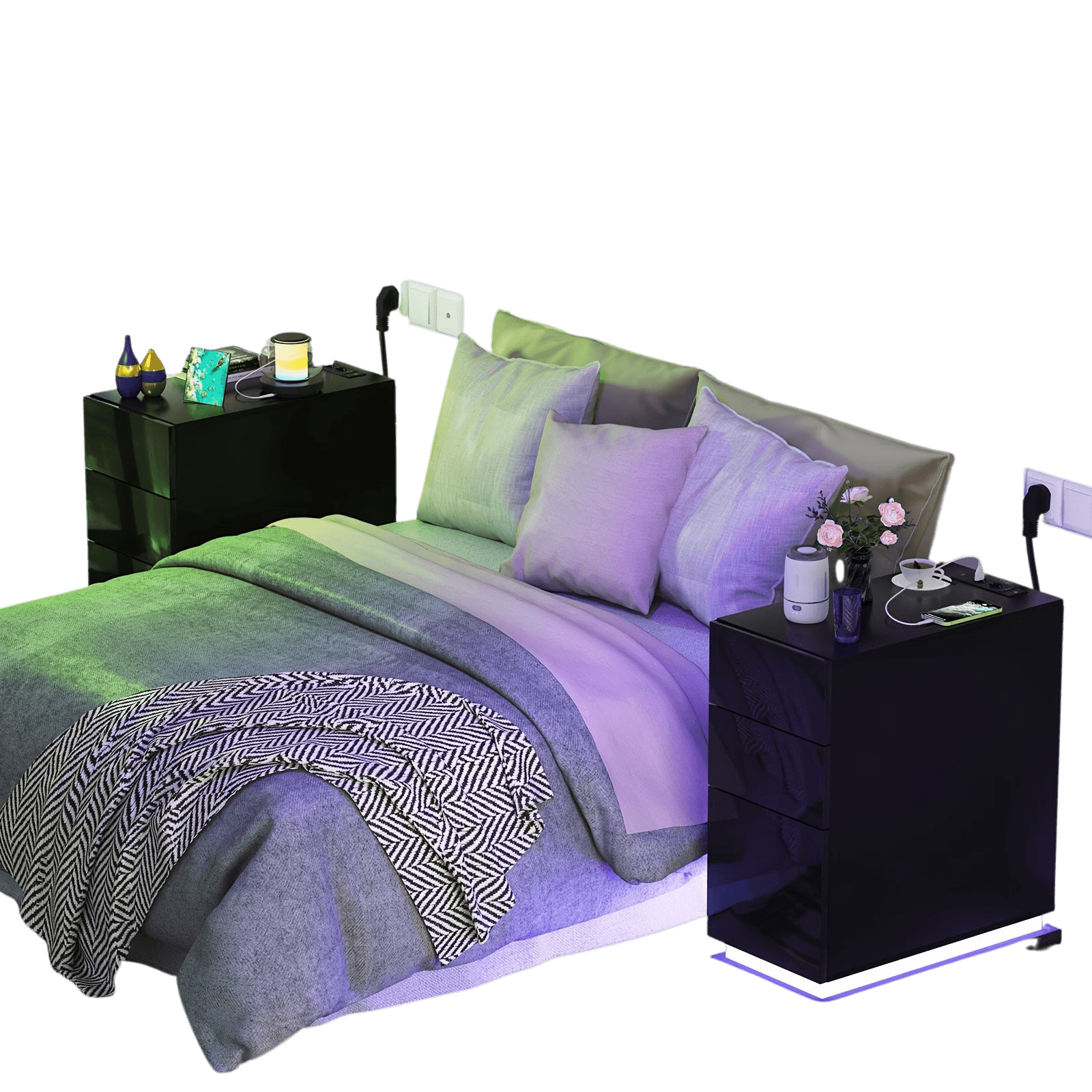 Bedroom Nightstand with 2 Drawers, Sofa Side Cabinet Storage - TKINGS