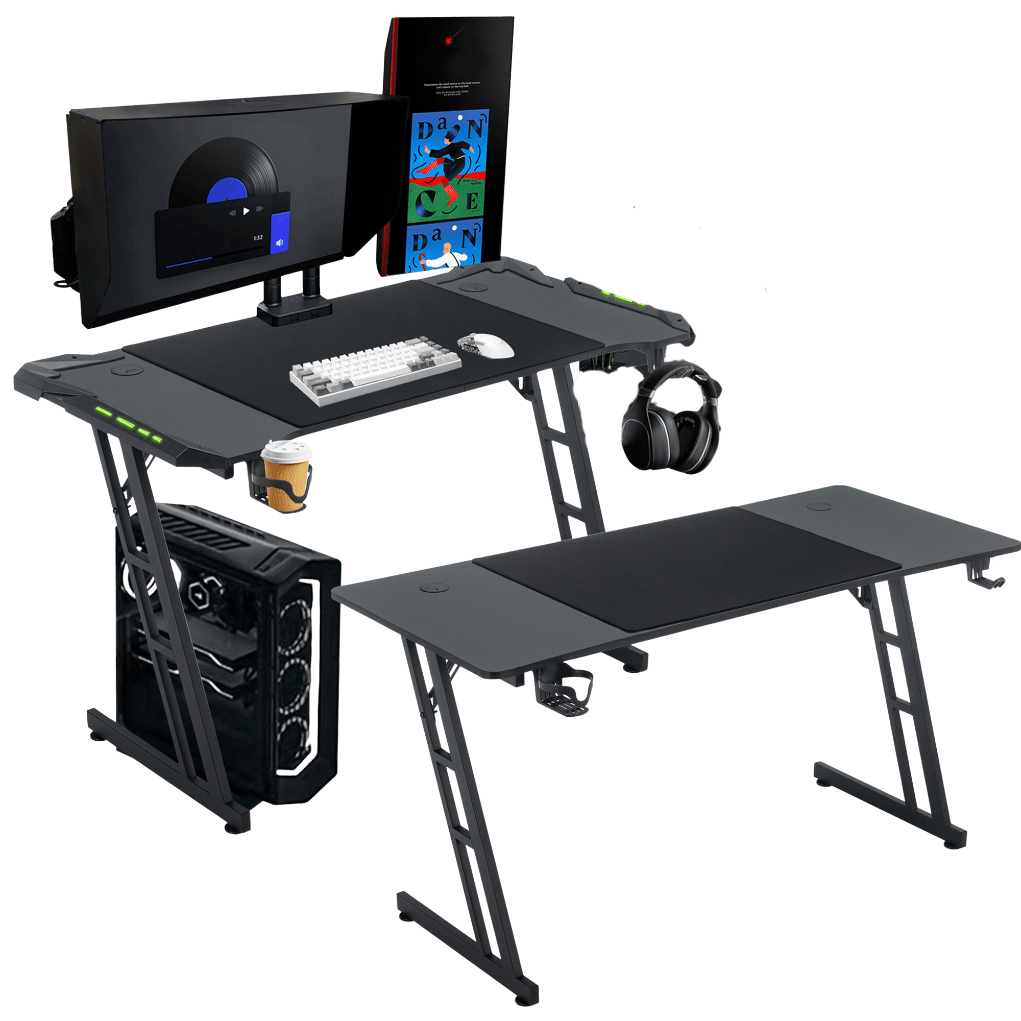 Gaming Desk with Headset And Cup Holder - TKINGS
