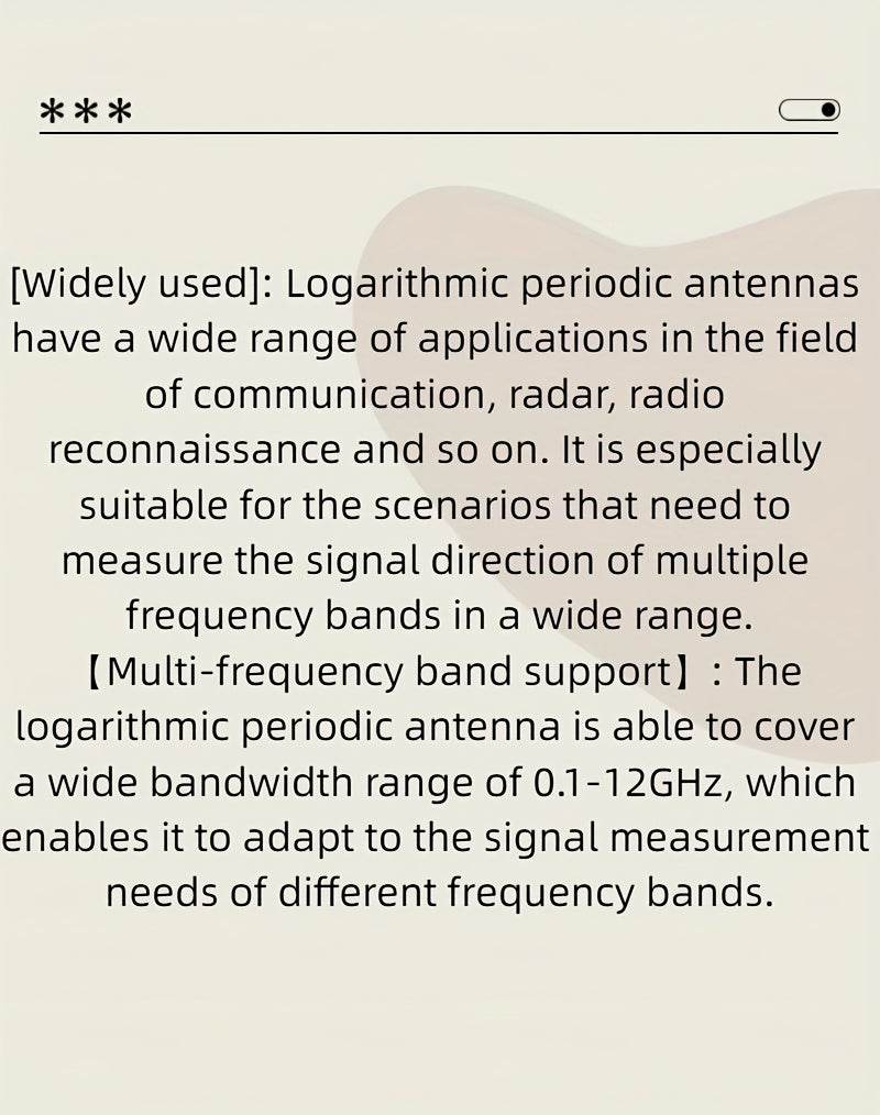 HT8 Log-Periodic Antenna 0.1-12GHz High 7-12dBi Gain 50Ω Impedance - TKINGS