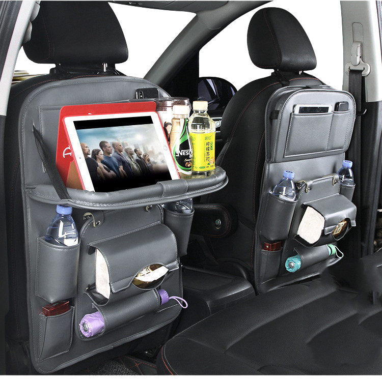 Leather Car Storage Bag Multifunction Seat Back Tray Hanging