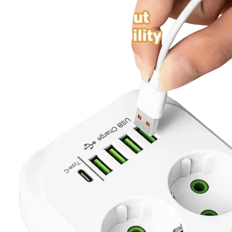 Electrical Socket EU Plug 6AC Outlet Multitap Power Strip Extension Cord Smart USB Home Office Surge Protector Network Filter - TKINGS