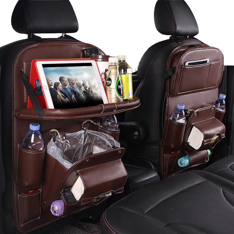 Leather Car Storage Bag Multifunction Seat Back Tray Hanging