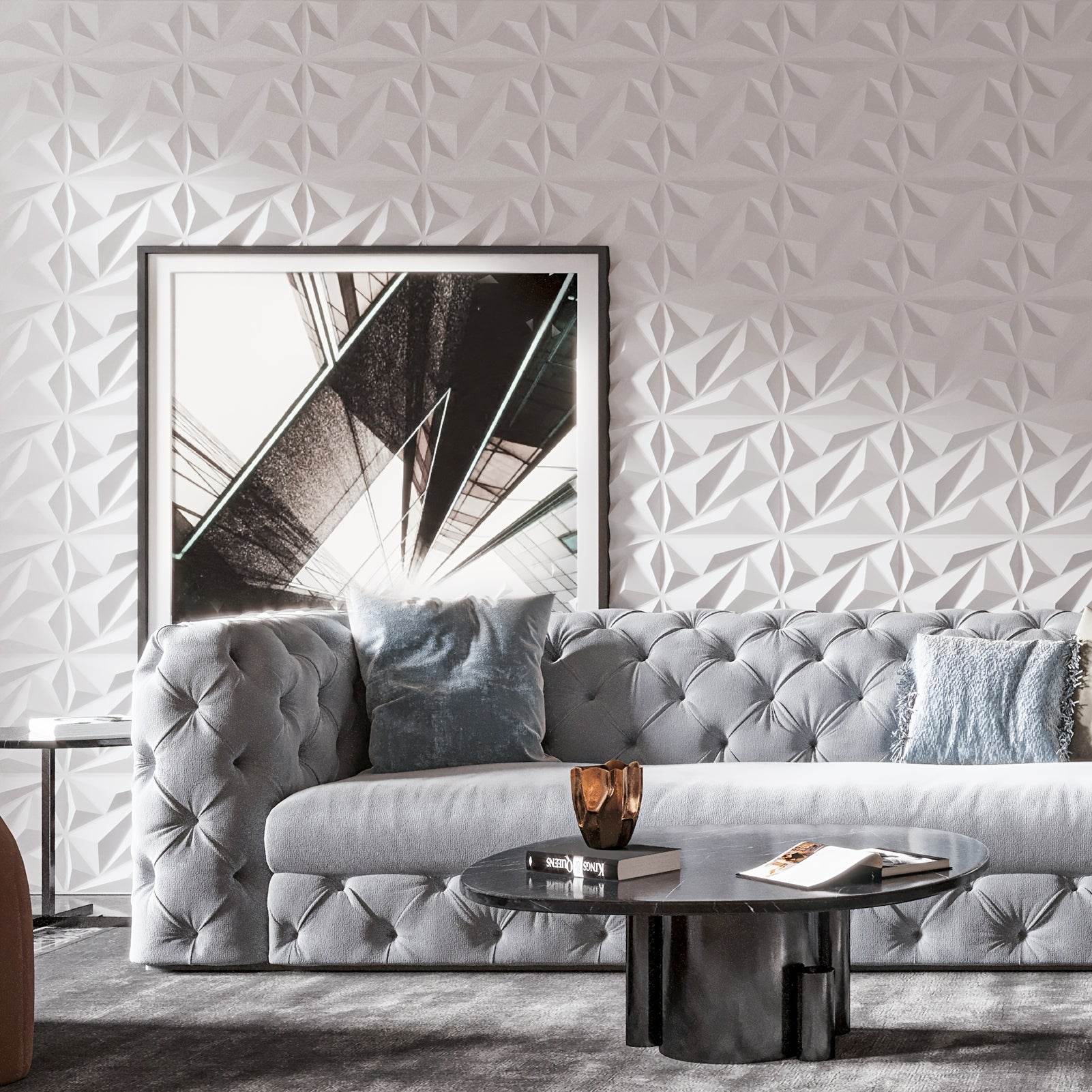 33pcs PVC Geometric Wall Panels - Slim, Easy-to-Install, Diamond Texture - TKINGS