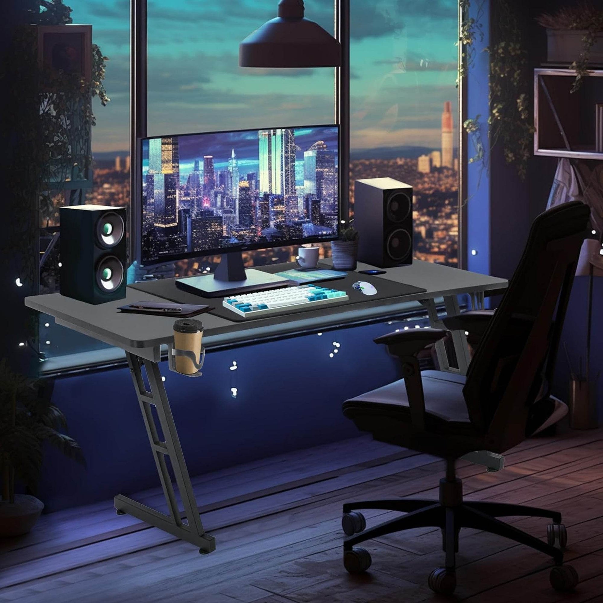 Gaming Desk with Headset And Cup Holder - TKINGS