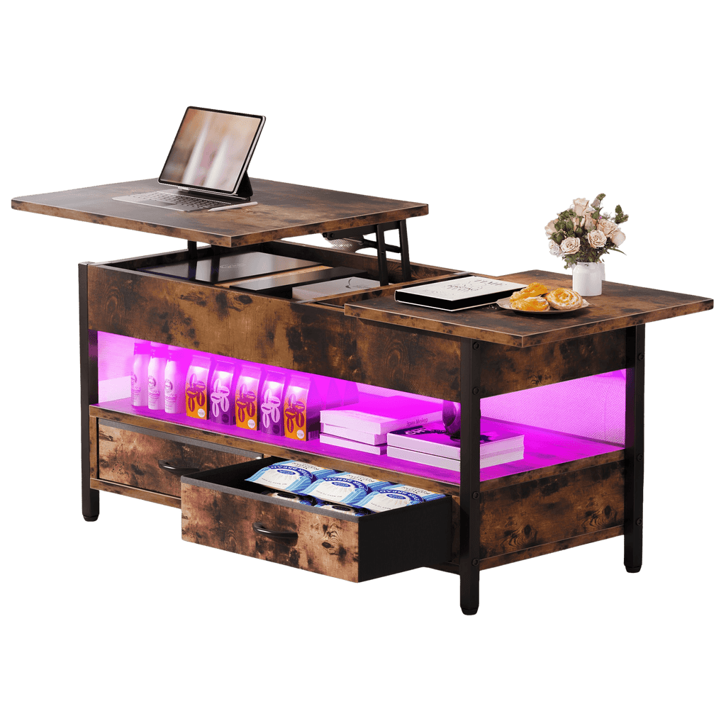 Solid Wood Coffee table with USB Powered LED - TKINGS