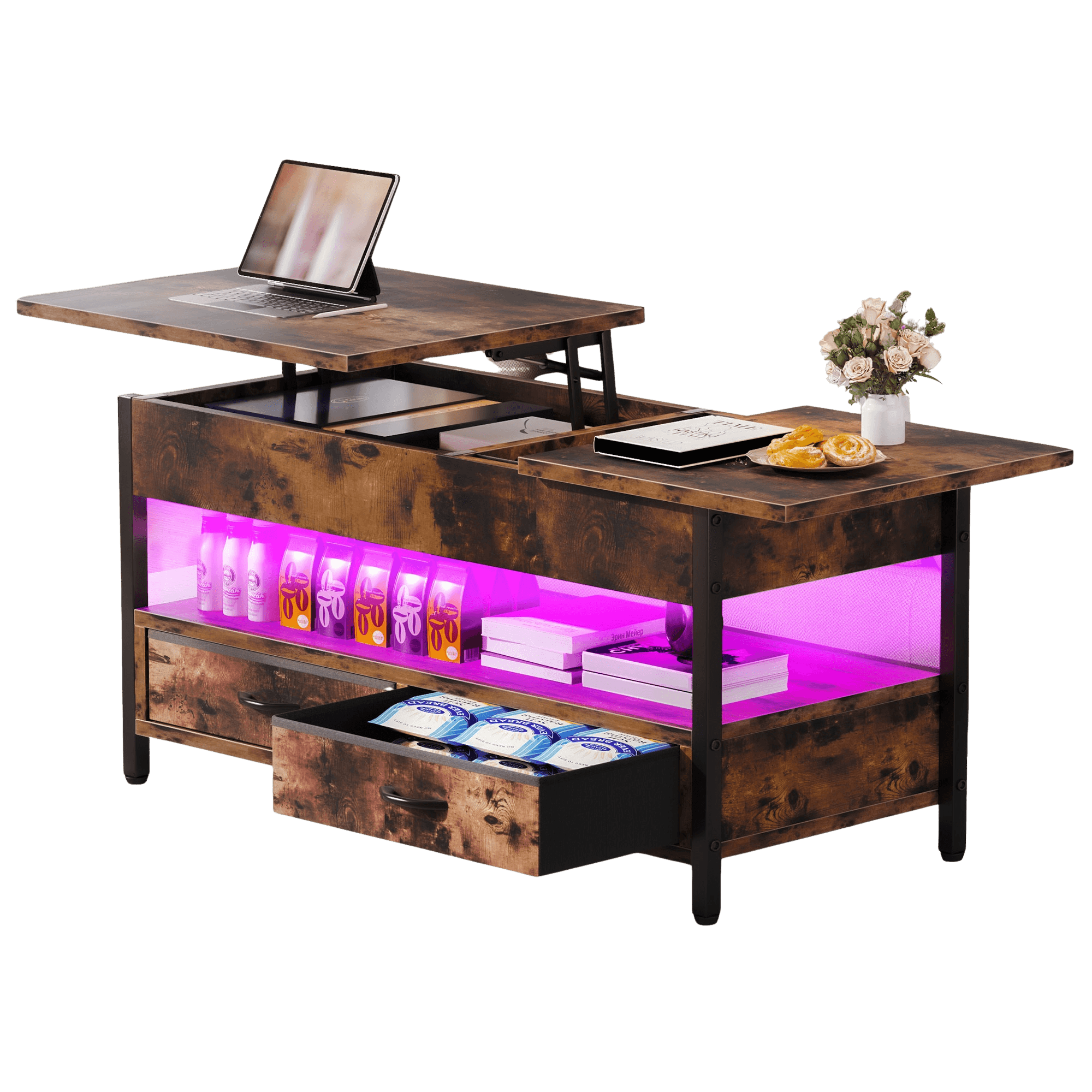 Solid Wood Coffee table with USB Powered LED - TKINGS