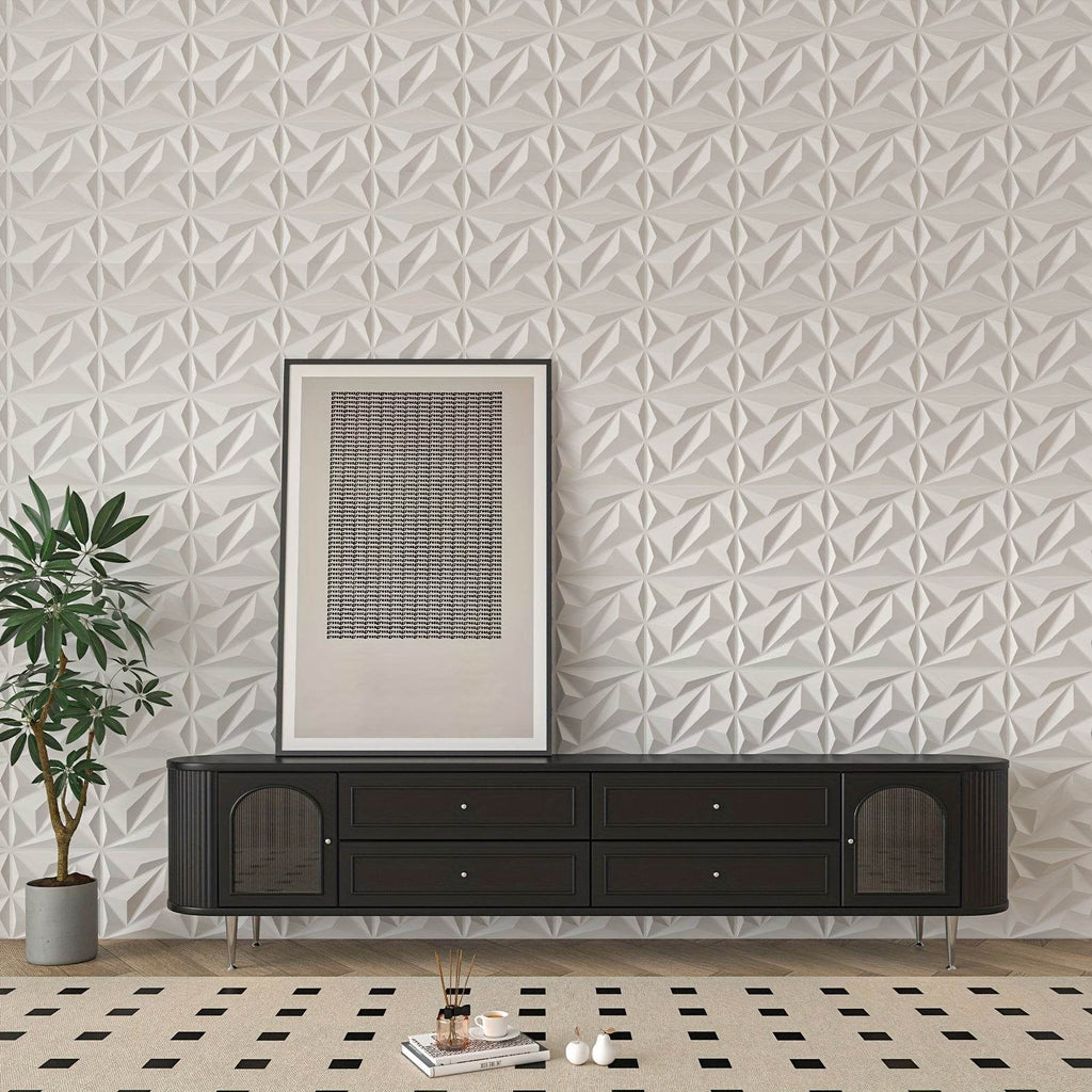 33pcs PVC Geometric Wall Panels - Slim, Easy-to-Install, Diamond Texture - TKINGS