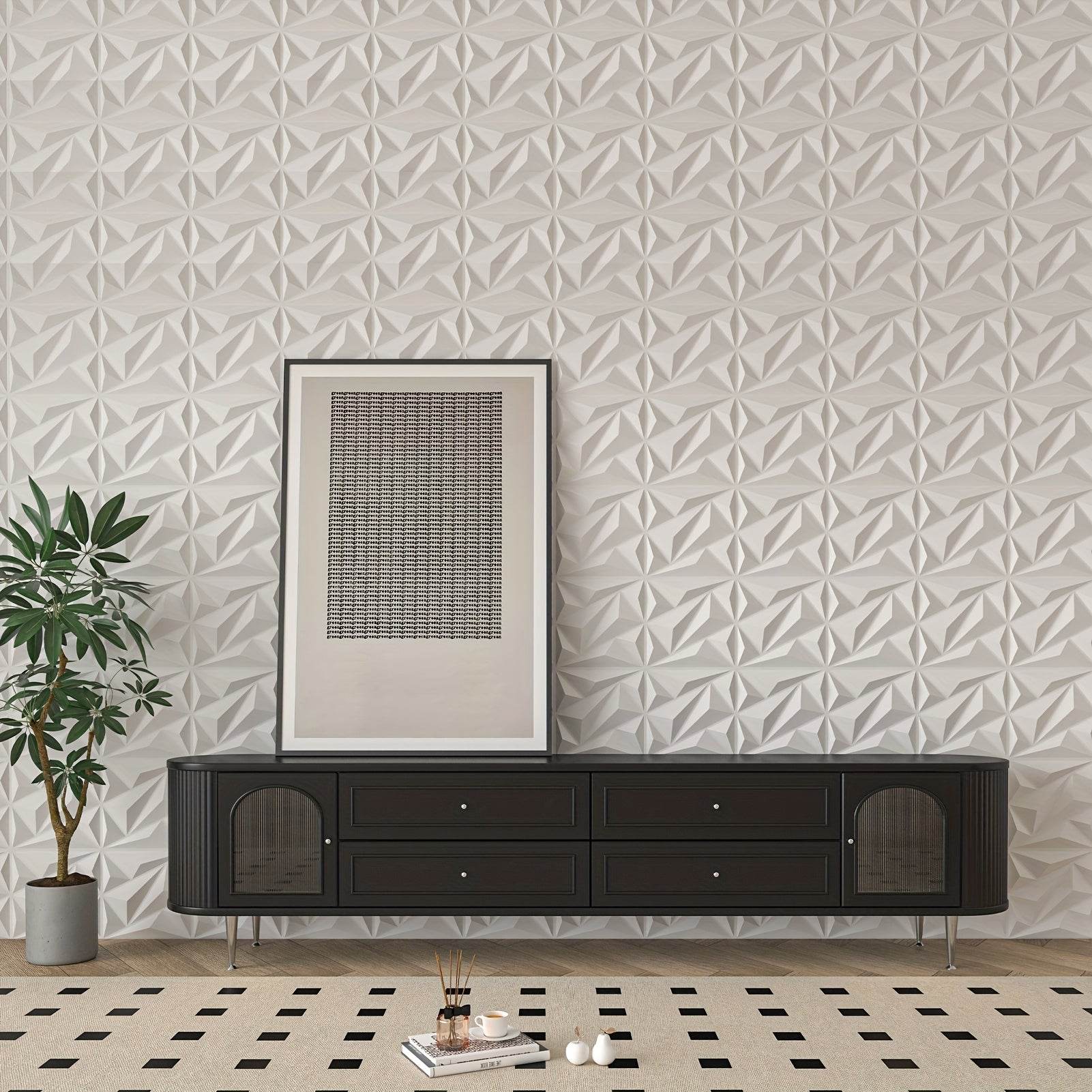 33pcs PVC Geometric Wall Panels - Slim, Easy-to-Install, Diamond Texture - TKINGS