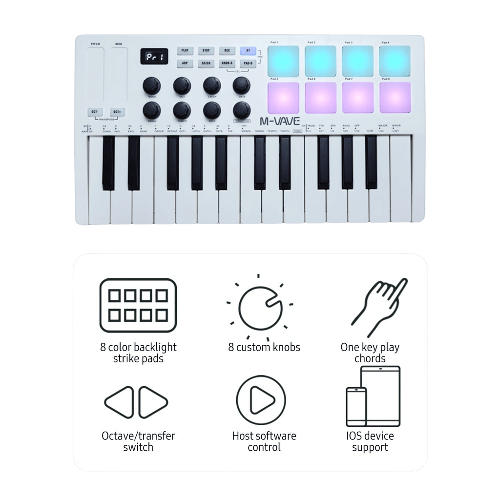 MIDI Control Keyboard Mini Portable USB Controller with 25 Velocity Keys - TKINGS