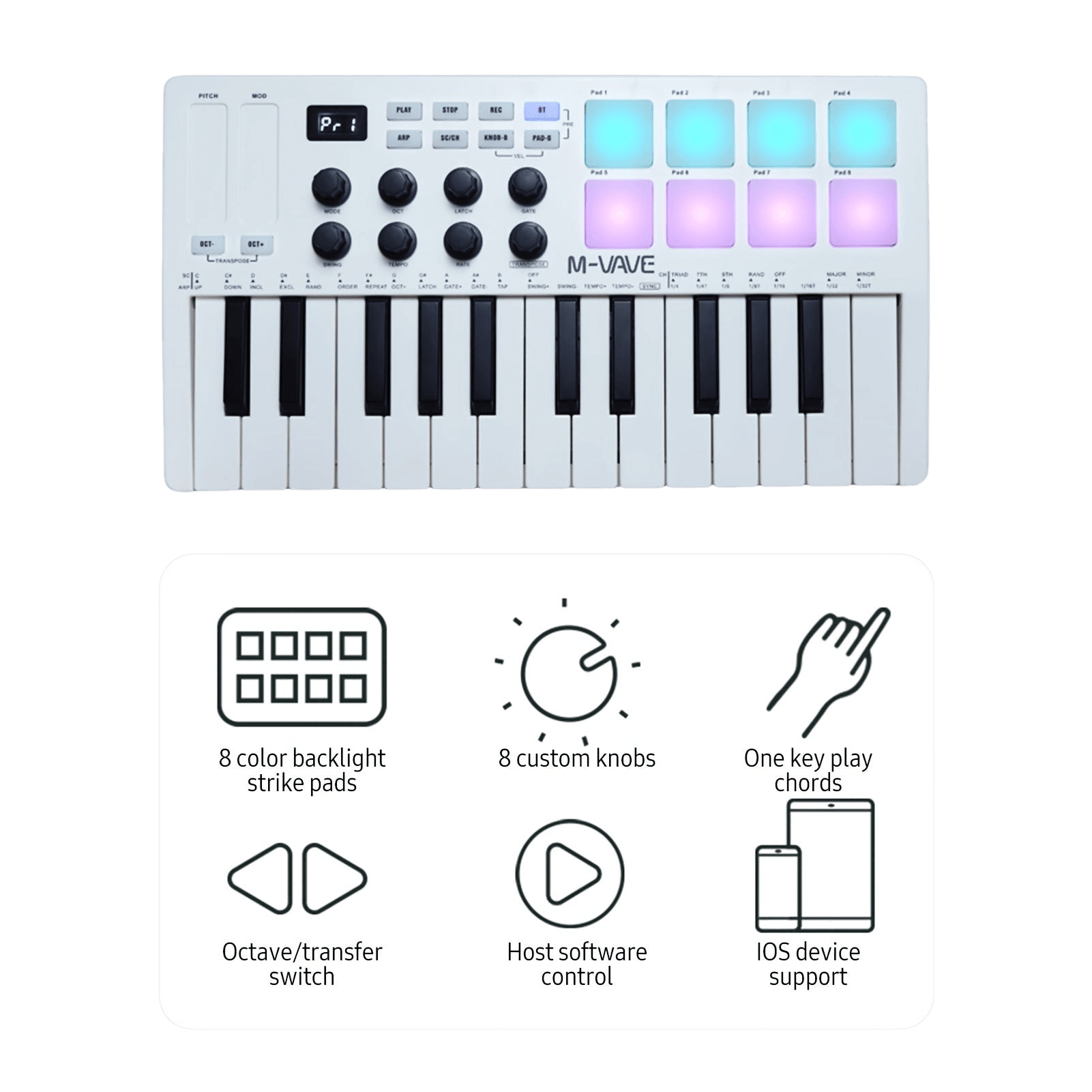 MIDI Control Keyboard Mini Portable USB Controller with 25 Velocity Keys - TKINGS