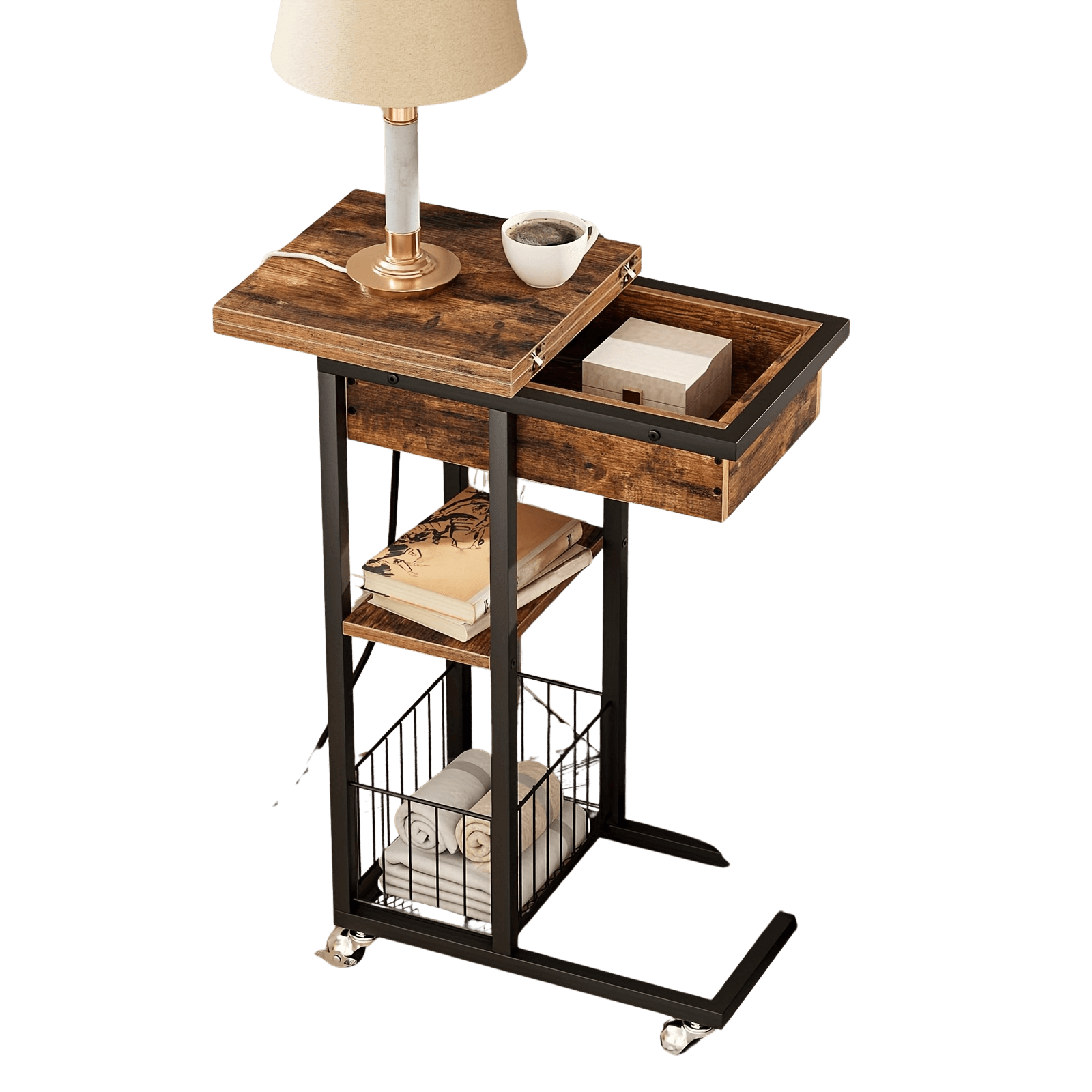 Vintage Tech Table with Charging Station - TKINGS