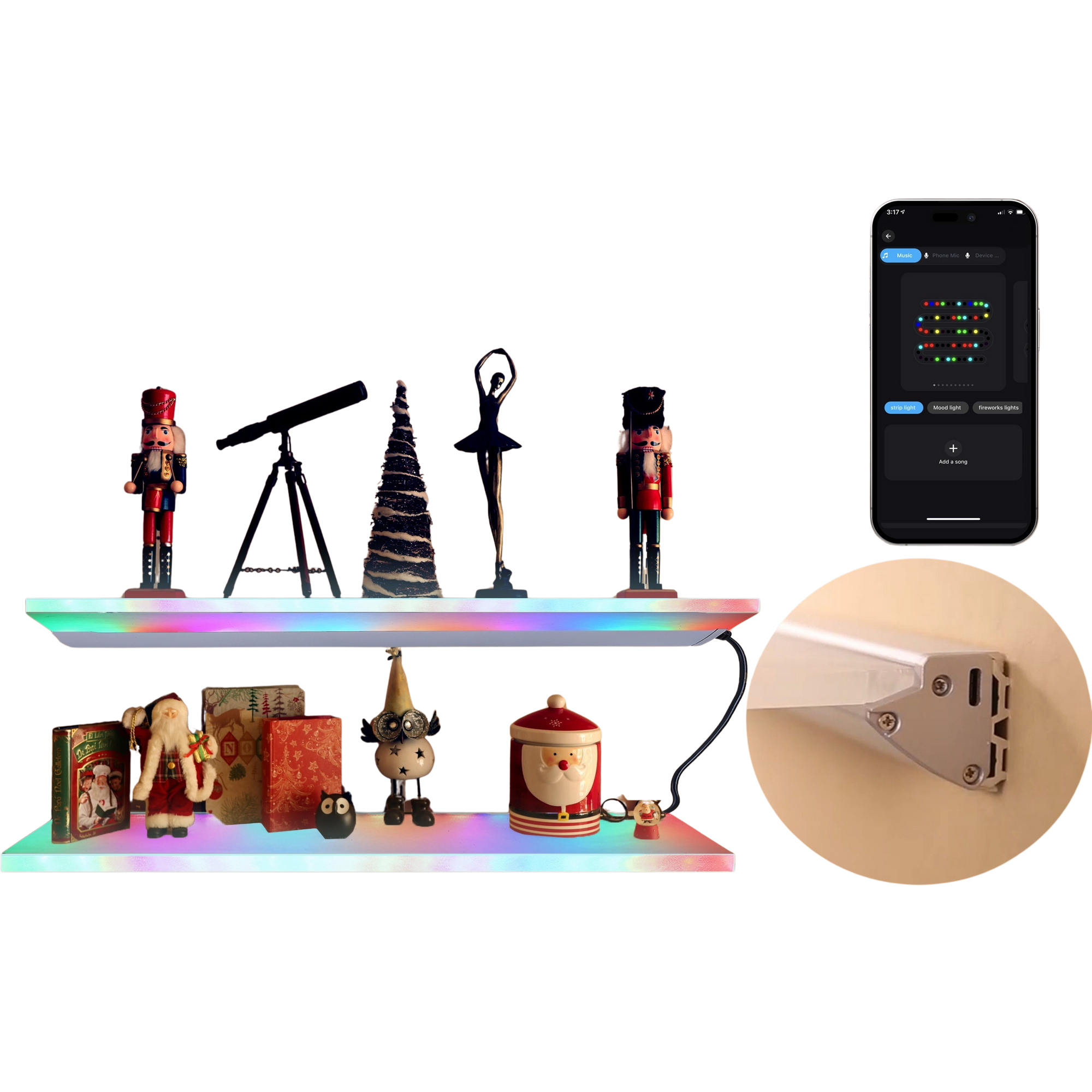 Floating Shelf with RGB AI Light, Work with App and Remote Control