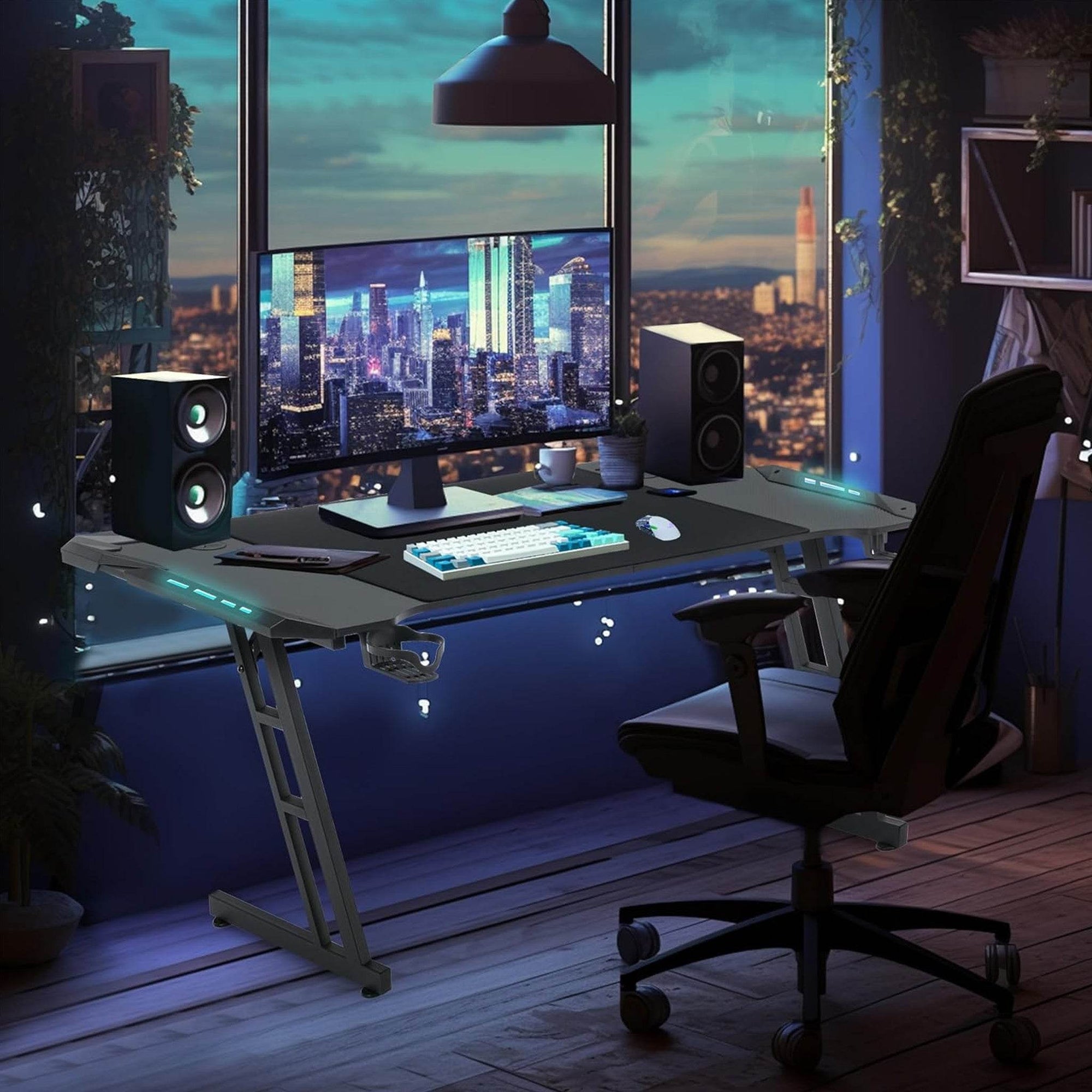 Gaming Desk with Headset And Cup Holder - TKINGS