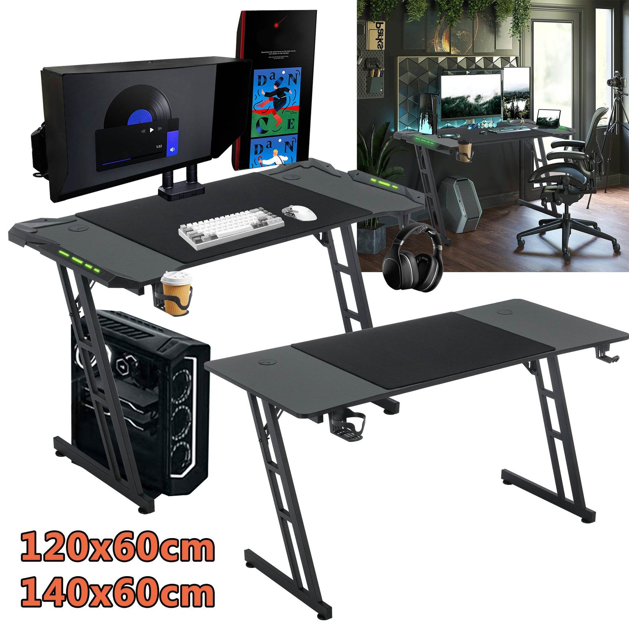 Gaming Desk with Headset And Cup Holder - TKINGS