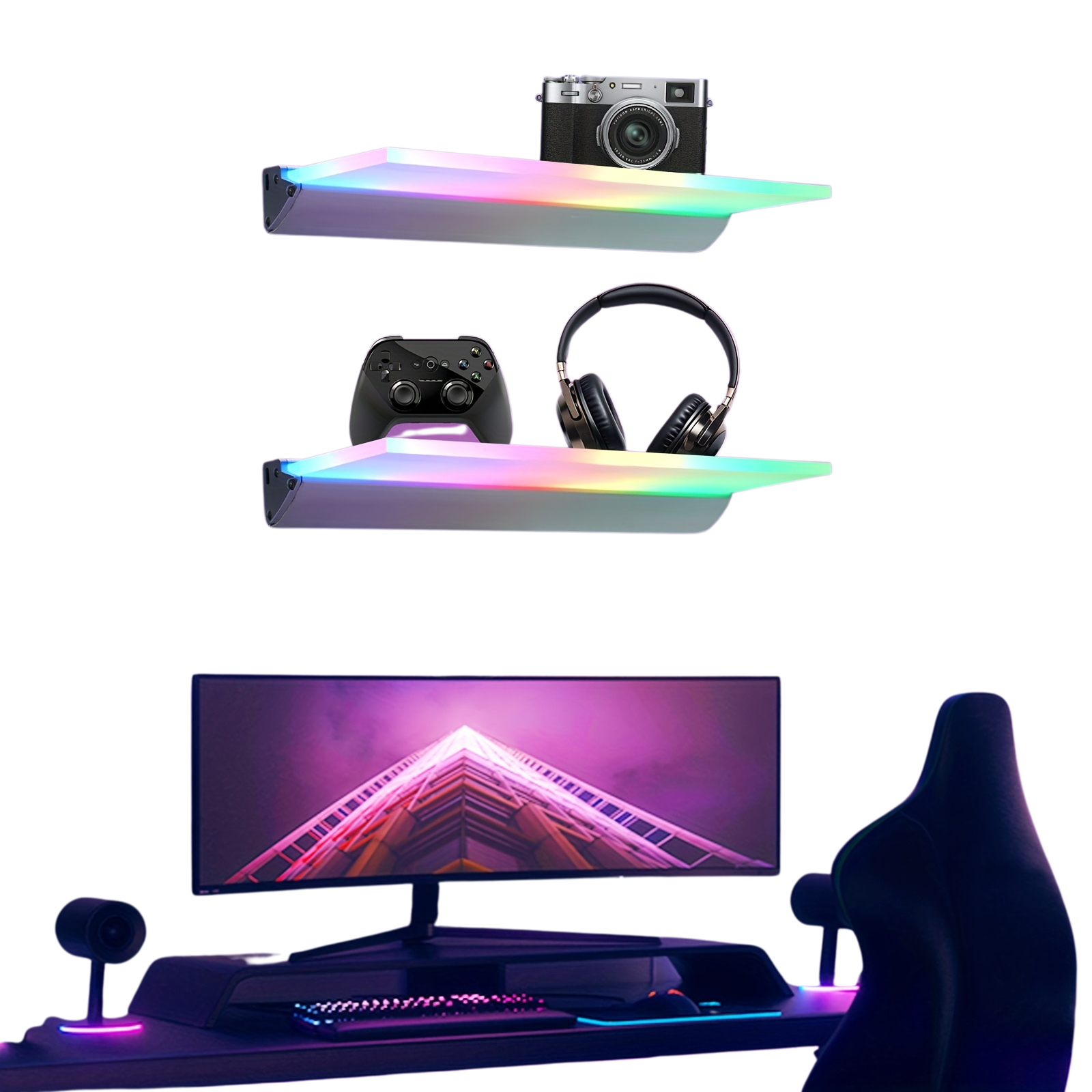 Floating Shelf with RGB AI Light, Work with App and Remote Control