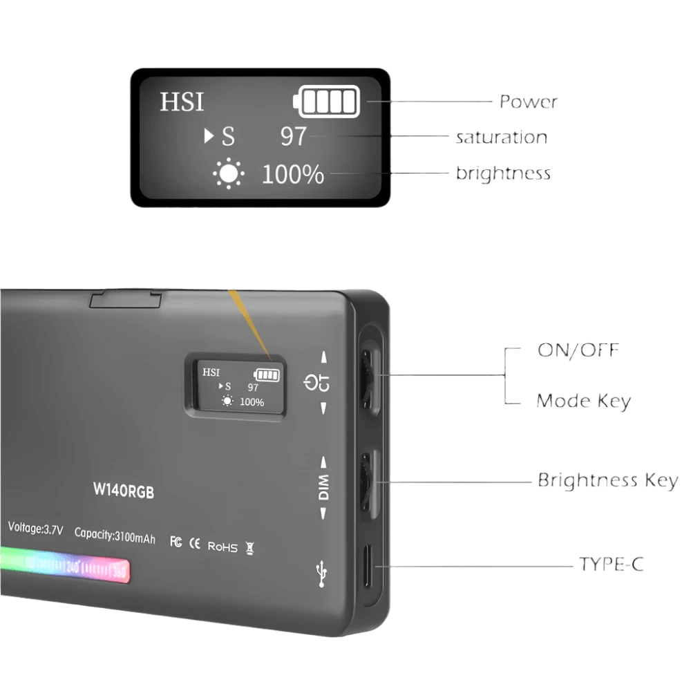 RGB Video Light 2500-9000K LED Camera Light 3100mAh - TKINGS