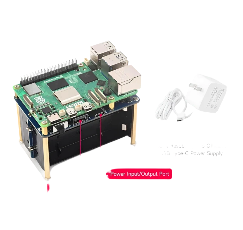 Raspberry Pi 5 UPS HAT (E) 4-Port 5V 6A Uninterruptible Power Supply - TKINGS