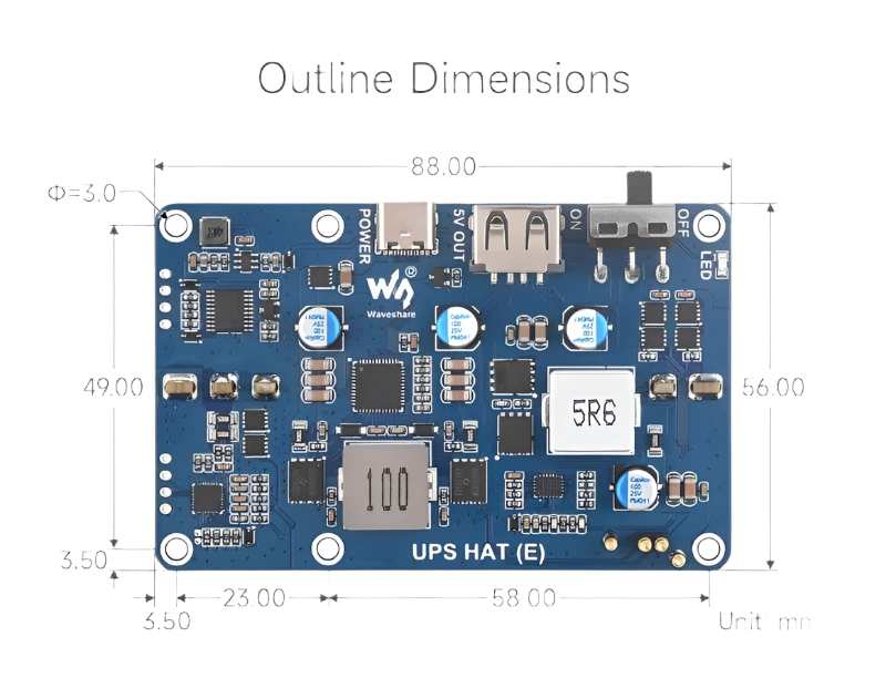 Raspberry Pi 5 UPS HAT (E) 4-Port 5V 6A Uninterruptible Power Supply - TKINGS