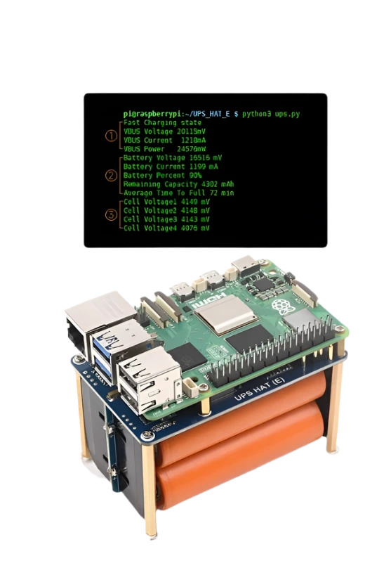 Raspberry Pi 5 UPS HAT (E) 4-Port 5V 6A Uninterruptible Power Supply - TKINGS