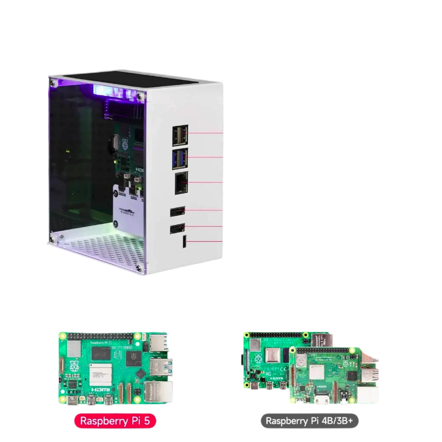 Protective Case for Raspberry Pi 5 Kit with Cooling Fan RGB - TKINGS