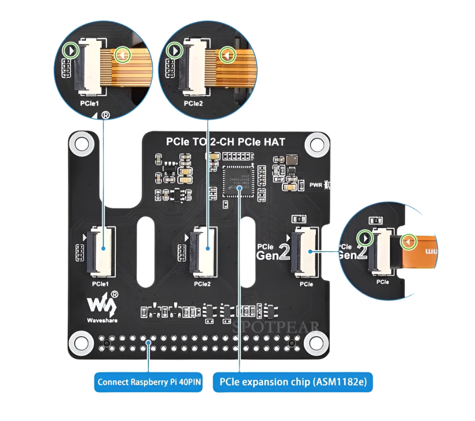 Raspberry Pi 5 PCIe to 2-CH PCIe FFC Dual PCIe HAT Board RPi5 Double - TKINGS