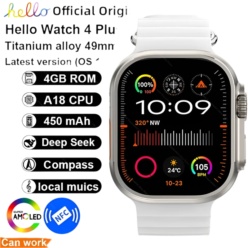 Smartwatch 2025 Official Original Hello Watch 4 Plus ULTRA 2 AMOLED 4G NFC - TKINGS