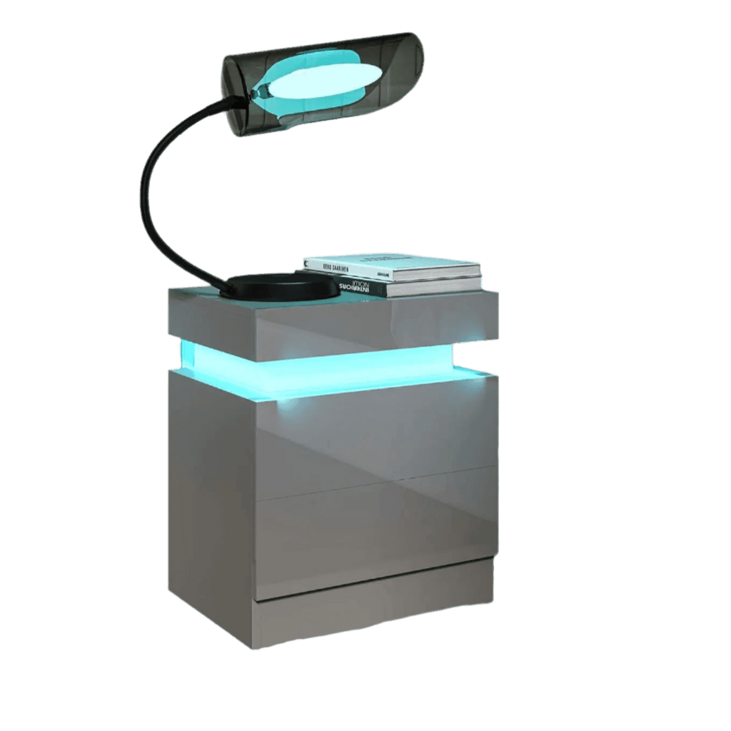 Mesita de Noche con Luces LED Mesilla de Noche con 2 Cajones - TKINGS