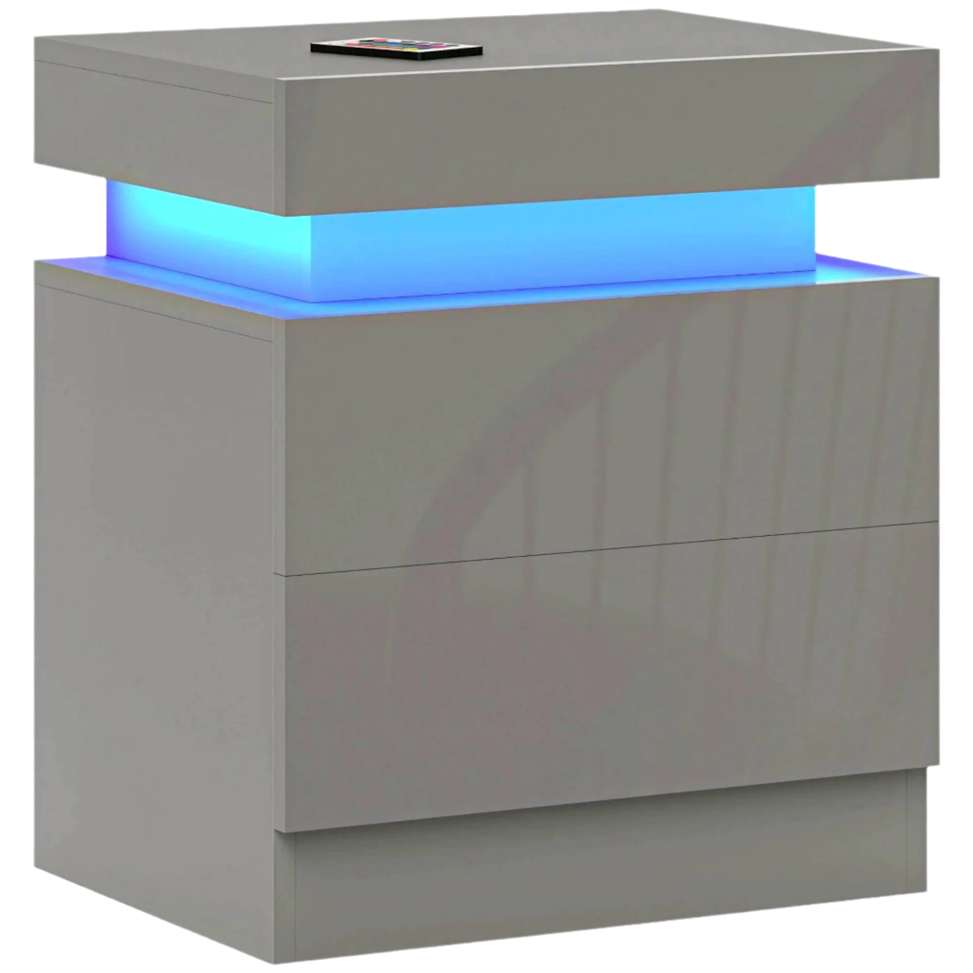Homcom Bedside Table with Led Lights 2 Drawers and Remote Control 45X35X52Cm - TKINGS