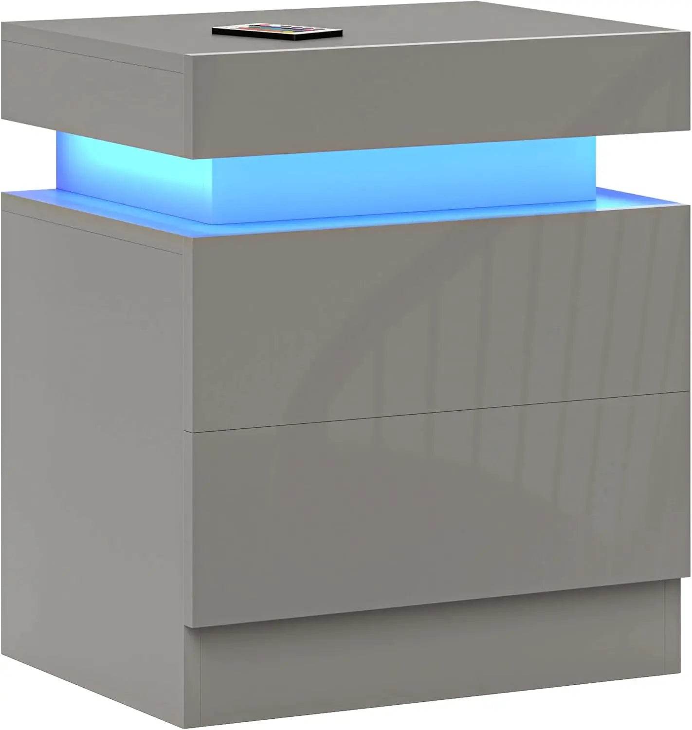 Mesita de Noche con Luces LED Mesilla de Noche con 2 Cajones - TKINGS
