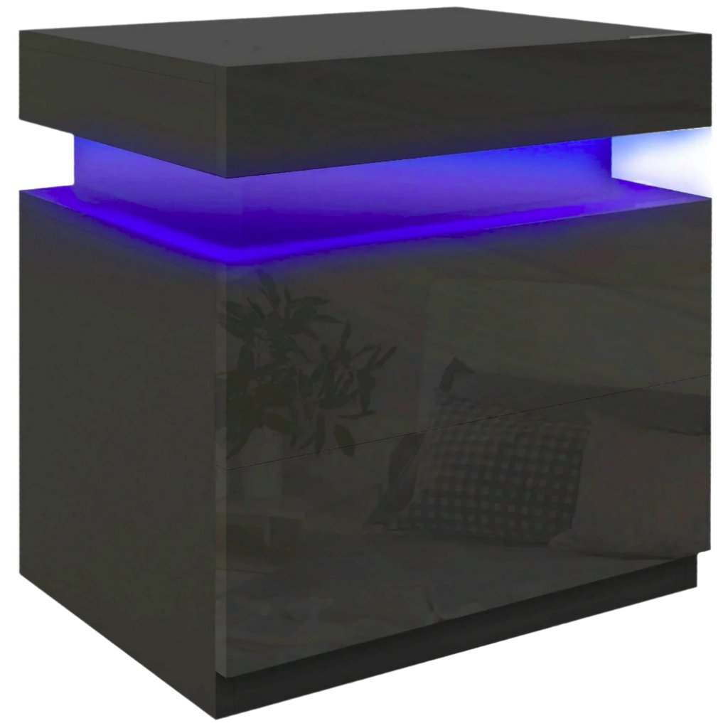 Homcom Bedside Table with Led Lights 2 Drawers and Remote Control 45X35X52Cm - TKINGS