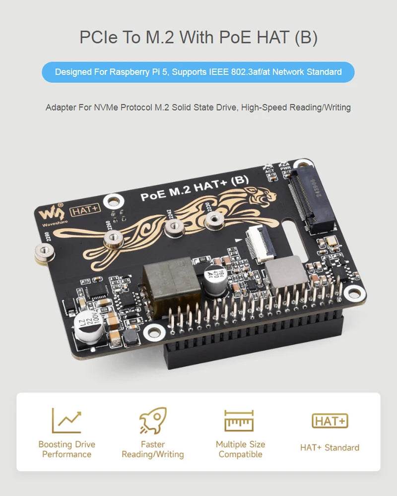 Raspberry Pi 5 PCIe To M.2 With PoE HAT (B) - TKINGS