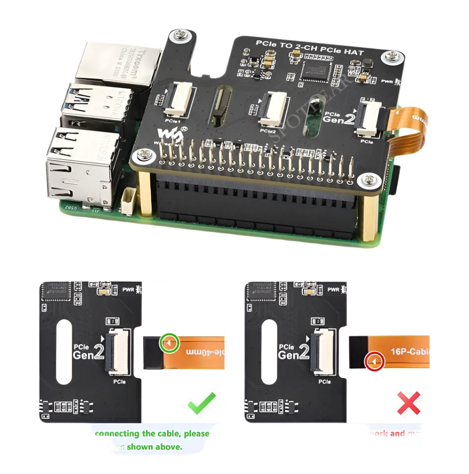 Raspberry Pi 5 PCIe to 2-CH PCIe FFC Dual PCIe HAT Board RPi5 Double - TKINGS