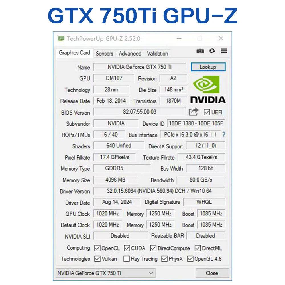 GTX 750Ti 4GB Graphics Card GDDR5 128Bit HDMI DVI VGA PCI-E 3.0 - TKINGS