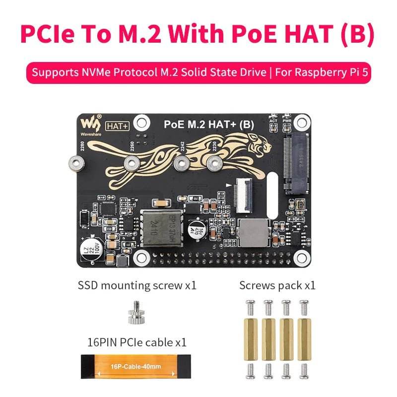Raspberry Pi 5 PCIe To M.2 With PoE HAT (B) - TKINGS