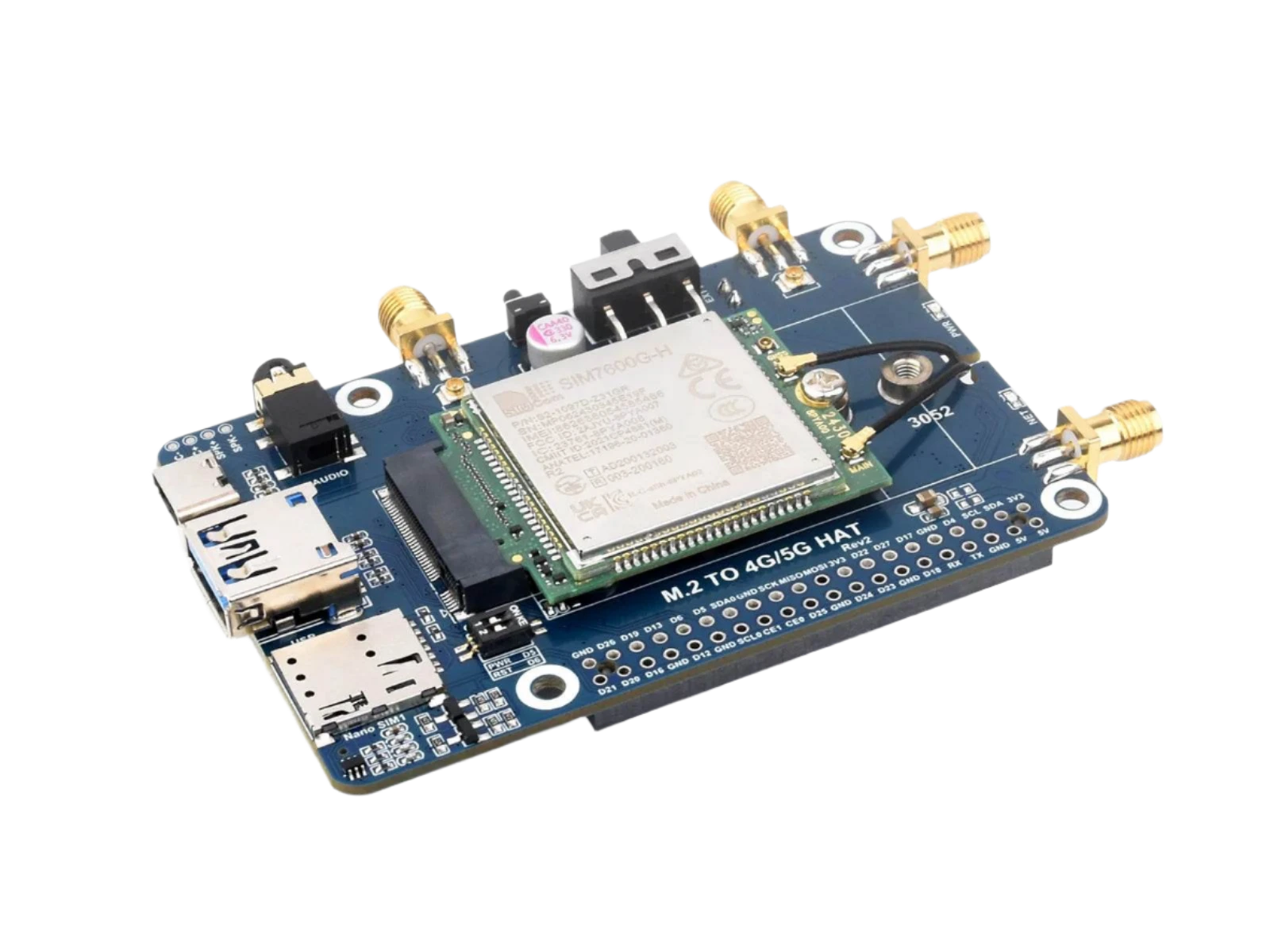 Waveshare SIM7600G-H M.2 4G HAT for Raspberry Pi LTE, LTE CAT4 - TKINGS