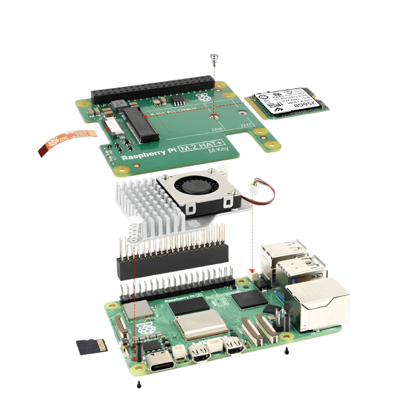 Official Raspberry Pi 5 M.2 HAT+ Gen2 Gen3 NVME M.2 SSD 2230/2242 - TKINGS