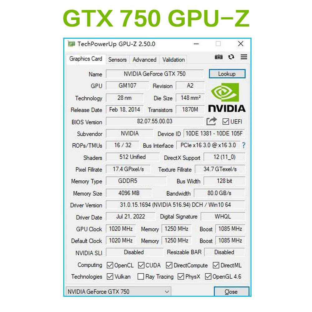 GTX 750Ti 4GB Graphics Card GDDR5 128Bit HDMI DVI VGA PCI-E 3.0 - TKINGS