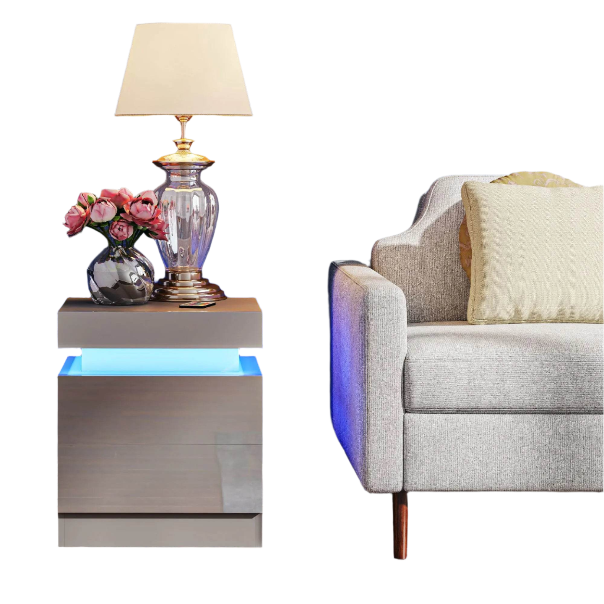 Homcom Bedside Table with Led Lights 2 Drawers and Remote Control 45X35X52Cm - TKINGS