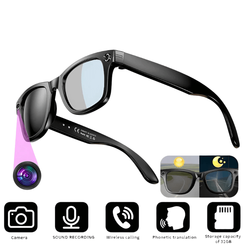AI Smart Glasses with 8MP Camera Video Recording 100+ Languages Translation - TKINGS