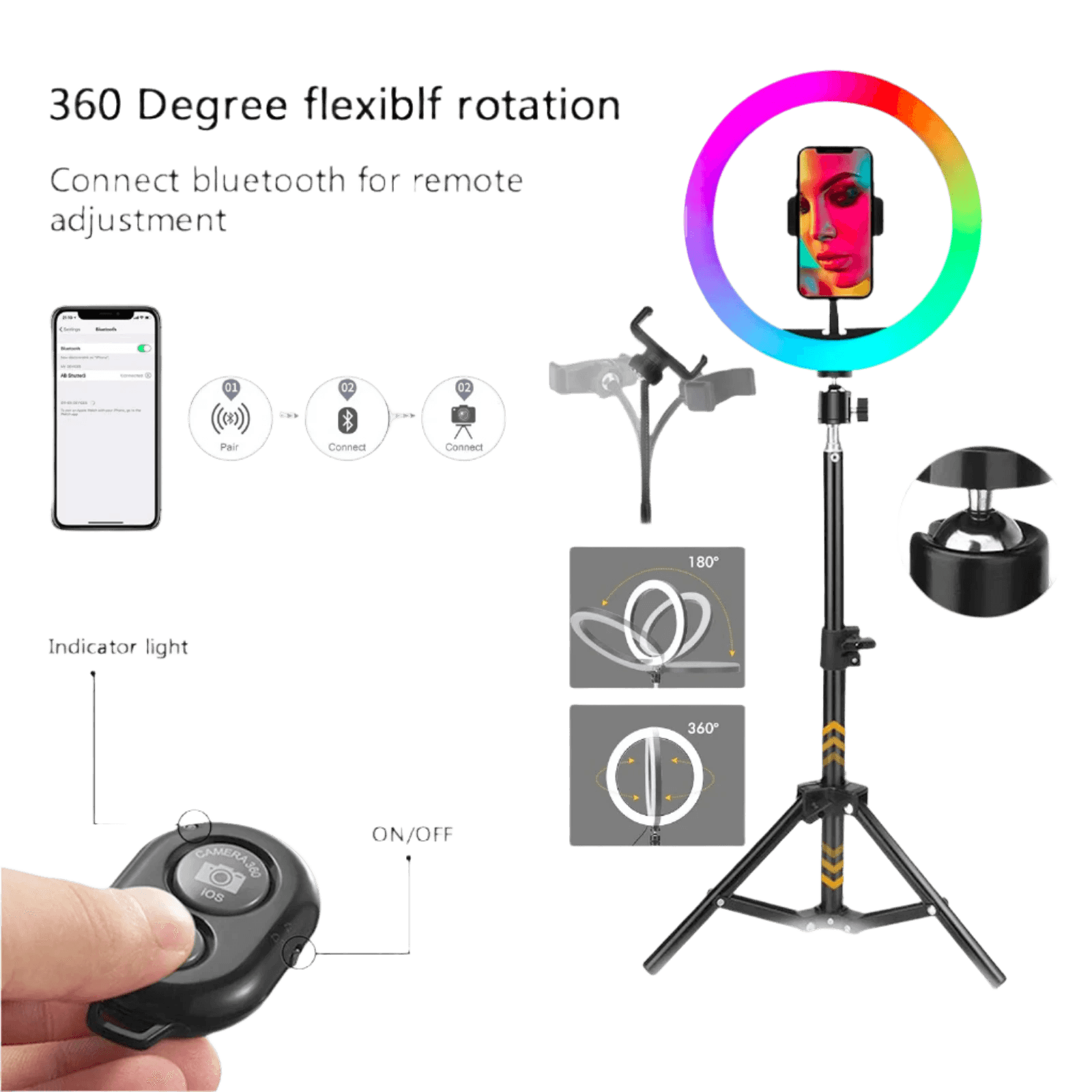 Selfie Ring Light RGB Tripod Phone Stand Holder - TKINGS