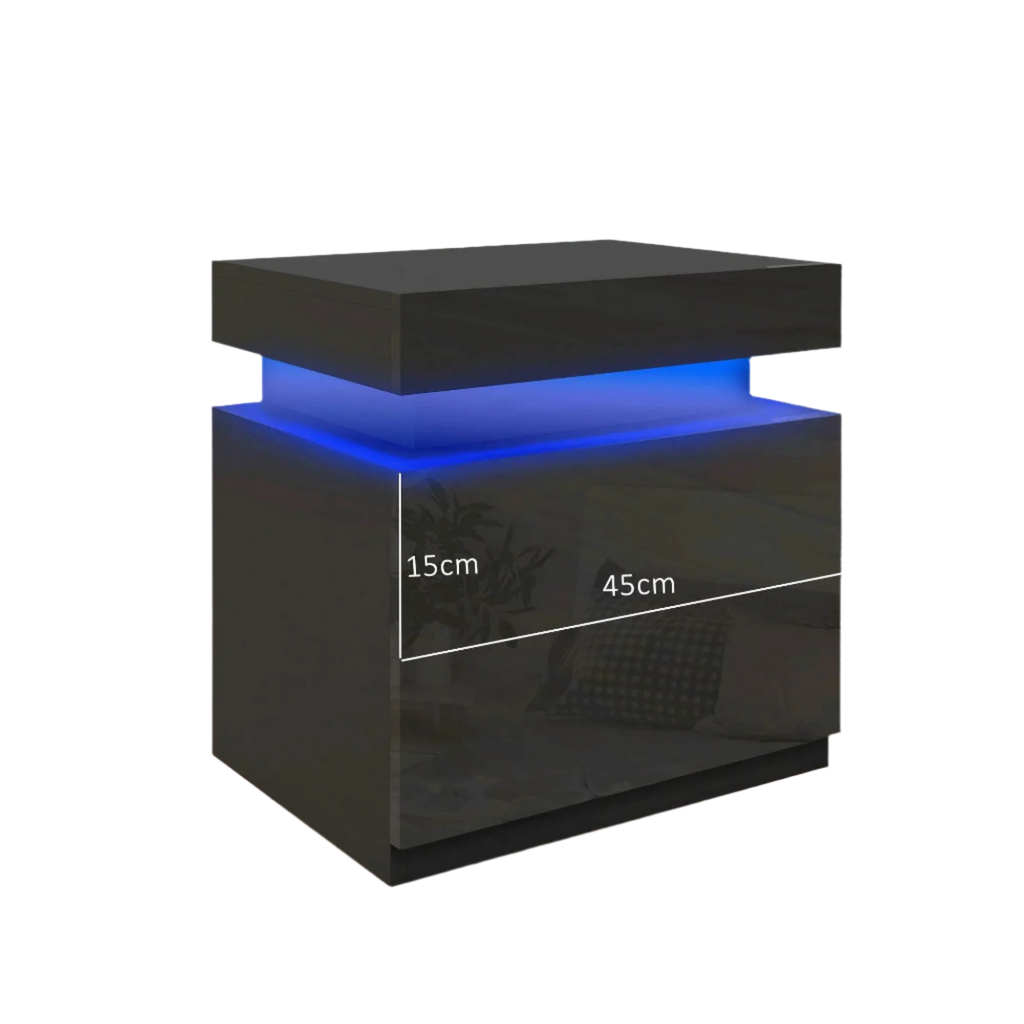Homcom Bedside Table with Led Lights 2 Drawers and Remote Control 45X35X52Cm - TKINGS